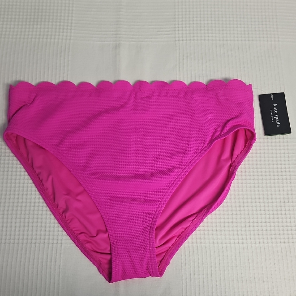 Kate Spade High Waist Scalloped Top Textured Fabric Swim Bottom: Pink: Size- XL